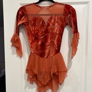 Elegant Velvet Orange Figure Skating Dress